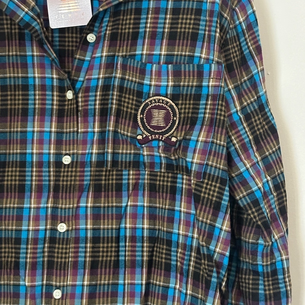Brand New Savage X Fenty Tied Up Tartan Raw Hem Sleep Shirt Plaid Blue Size XL - Picture 2 of 8